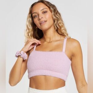 *GYMSHARK* Light Pink Fuzzy Whitney Simmons Eyelash Knit Bandeau Bra Sz XS
